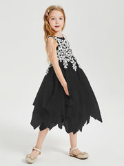 Robes de Demoiselle d'Honneur Junior en Tulle à Longueur de Mollet Noir