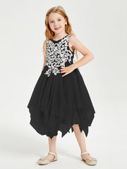 Robes de Demoiselle d'Honneur Junior en Tulle à Longueur de Mollet Noir