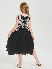 Robes de Demoiselle d'Honneur Junior en Tulle à Longueur de Mollet Noir
