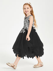 Robes de Demoiselle d'Honneur Junior en Tulle à Longueur de Mollet Noir