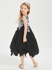 Robes de Demoiselle d'Honneur Junior en Tulle à Longueur de Mollet Noir