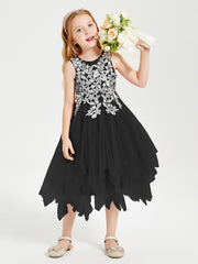 Robes de Demoiselle d'Honneur Junior en Tulle à Longueur de Mollet Noir