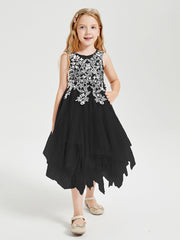 Robes de Demoiselle d'Honneur Junior en Tulle à Longueur de Mollet Noir