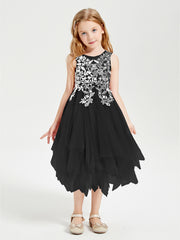 Robes de Demoiselle d'Honneur Junior en Tulle à Longueur de Mollet Noir