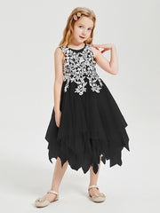 Robes de Demoiselle d'Honneur Junior en Tulle à Longueur de Mollet Noir