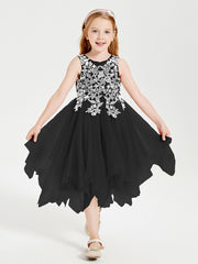 Robes de Demoiselle d'Honneur Junior en Tulle à Longueur de Mollet Noir