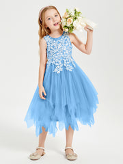 Robes de Demoiselle d'Honneur Junior en Tulle à Longueur de Mollet Bleu