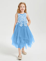 Robes de Demoiselle d'Honneur Junior en Tulle à Longueur de Mollet Bleu