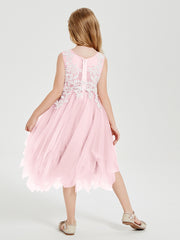 Robes de Demoiselle d'Honneur Junior en Tulle à Longueur de Mollet Rose Pâle