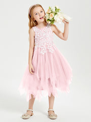 Robes de Demoiselle d'Honneur Junior en Tulle à Longueur de Mollet Rose Pâle