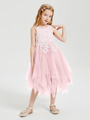 Robes de Demoiselle d'Honneur Junior en Tulle à Longueur de Mollet Rose Pâle
