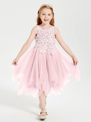 Robes de Demoiselle d'Honneur Junior en Tulle à Longueur de Mollet Rose Pâle