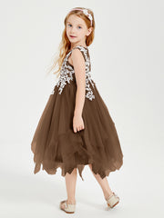 Robes de Demoiselle d'Honneur Junior en Tulle à Longueur de Mollet Brun