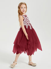 Robes de Demoiselle d'Honneur Junior en Tulle à Longueur de Mollet Bordeaux