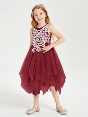 Robes de Demoiselle d'Honneur Junior en Tulle à Longueur de Mollet Bordeaux