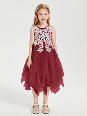 Robes de Demoiselle d'Honneur Junior en Tulle à Longueur de Mollet Bordeaux
