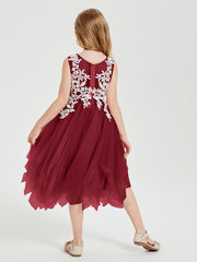 Robes de Demoiselle d'Honneur Junior en Tulle à Longueur de Mollet Bordeaux