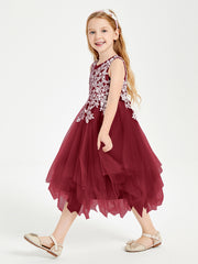 Robes de Demoiselle d'Honneur Junior en Tulle à Longueur de Mollet Bordeaux