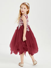 Robes de Demoiselle d'Honneur Junior en Tulle à Longueur de Mollet Bordeaux