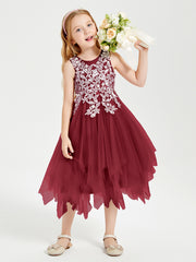 Robes de Demoiselle d'Honneur Junior en Tulle à Longueur de Mollet Bordeaux