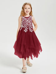 Robes de Demoiselle d'Honneur Junior en Tulle à Longueur de Mollet Bordeaux