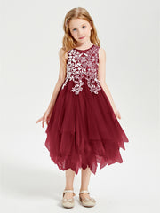Robes de Demoiselle d'Honneur Junior en Tulle à Longueur de Mollet Bordeaux