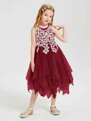 Robes de Demoiselle d'Honneur Junior en Tulle à Longueur de Mollet Bordeaux