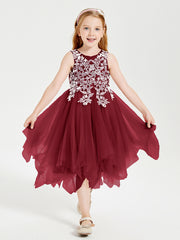 Robes de Demoiselle d'Honneur Junior en Tulle à Longueur de Mollet Bordeaux