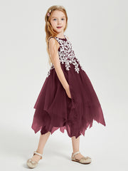 Robes de Demoiselle d'Honneur Junior en Tulle à Longueur de Mollet Cabernet