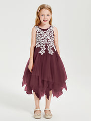 Robes de Demoiselle d'Honneur Junior en Tulle à Longueur de Mollet Cabernet