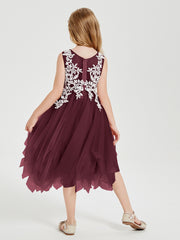 Robes de Demoiselle d'Honneur Junior en Tulle à Longueur de Mollet Cabernet