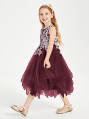 Robes de Demoiselle d'Honneur Junior en Tulle à Longueur de Mollet Cabernet