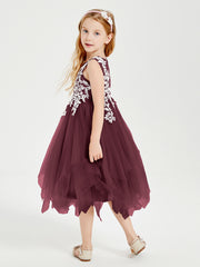Robes de Demoiselle d'Honneur Junior en Tulle à Longueur de Mollet Cabernet