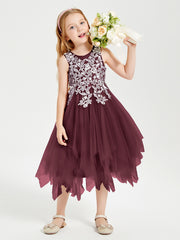 Robes de Demoiselle d'Honneur Junior en Tulle à Longueur de Mollet Cabernet