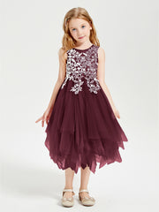 Robes de Demoiselle d'Honneur Junior en Tulle à Longueur de Mollet Cabernet