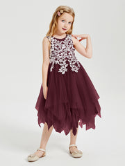 Robes de Demoiselle d'Honneur Junior en Tulle à Longueur de Mollet Cabernet