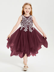 Robes de Demoiselle d'Honneur Junior en Tulle à Longueur de Mollet Cabernet