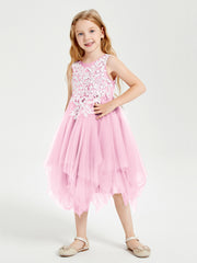 Robes de Demoiselle d'Honneur Junior en Tulle à Longueur de Mollet Rose Bonbon