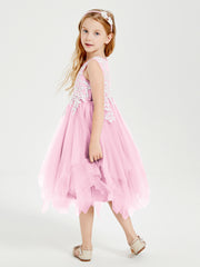 Robes de Demoiselle d'Honneur Junior en Tulle à Longueur de Mollet Rose Bonbon