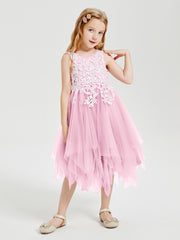 Robes de Demoiselle d'Honneur Junior en Tulle à Longueur de Mollet Rose Bonbon