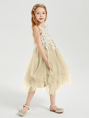 Robes de Demoiselle d'Honneur Junior en Tulle à Longueur de Mollet Champagne
