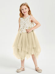 Robes de Demoiselle d'Honneur Junior en Tulle à Longueur de Mollet Champagne