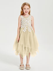Robes de Demoiselle d'Honneur Junior en Tulle à Longueur de Mollet Champagne