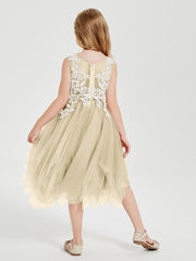 Robes de Demoiselle d'Honneur Junior en Tulle à Longueur de Mollet Champagne
