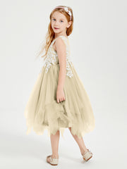 Robes de Demoiselle d'Honneur Junior en Tulle à Longueur de Mollet Champagne