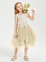 Robes de Demoiselle d'Honneur Junior en Tulle à Longueur de Mollet Champagne