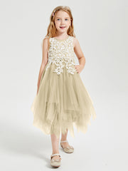 Robes de Demoiselle d'Honneur Junior en Tulle à Longueur de Mollet Champagne
