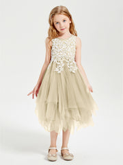 Robes de Demoiselle d'Honneur Junior en Tulle à Longueur de Mollet Champagne