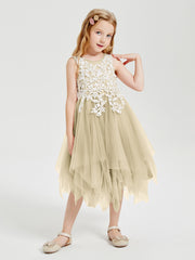 Robes de Demoiselle d'Honneur Junior en Tulle à Longueur de Mollet Champagne