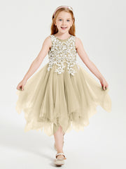 Robes de Demoiselle d'Honneur Junior en Tulle à Longueur de Mollet Champagne